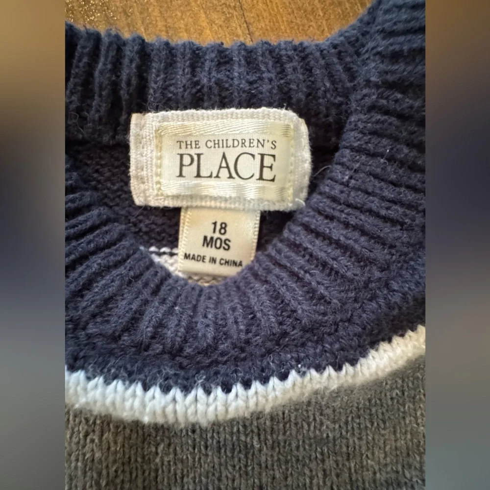 The Children's Place Men's Crewneck Sweater - Navy and Gray Stripes